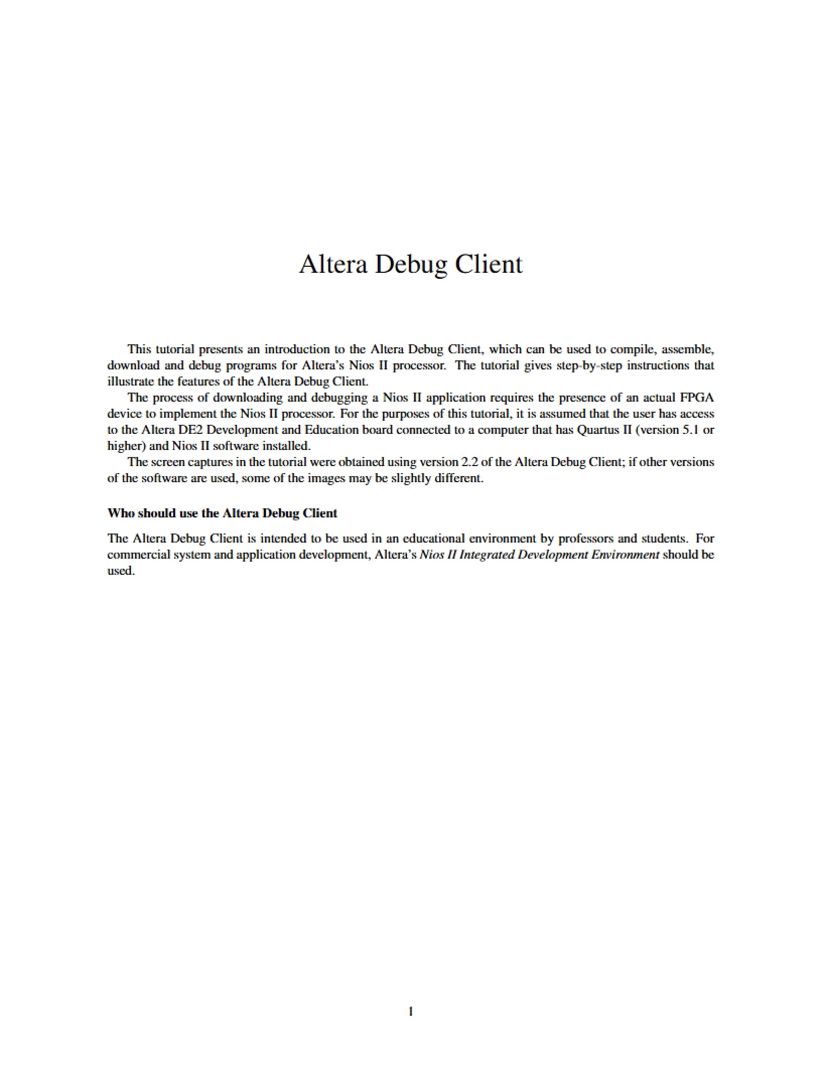 Client for Altera Debugging