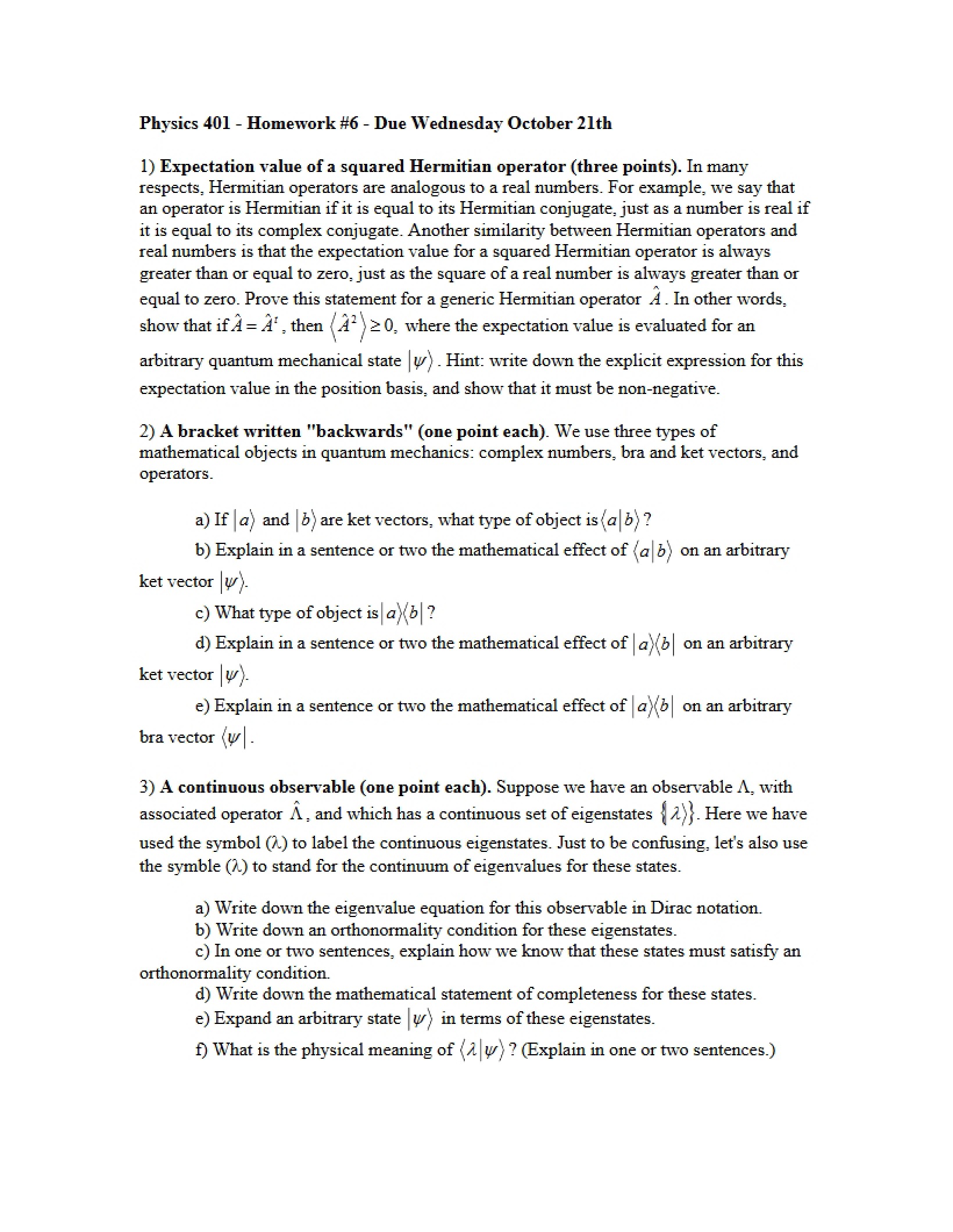 Sixth Homework