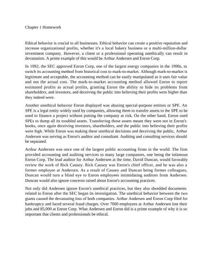 Enron and Arthur Andersen - Consequences of Unethical Behavior