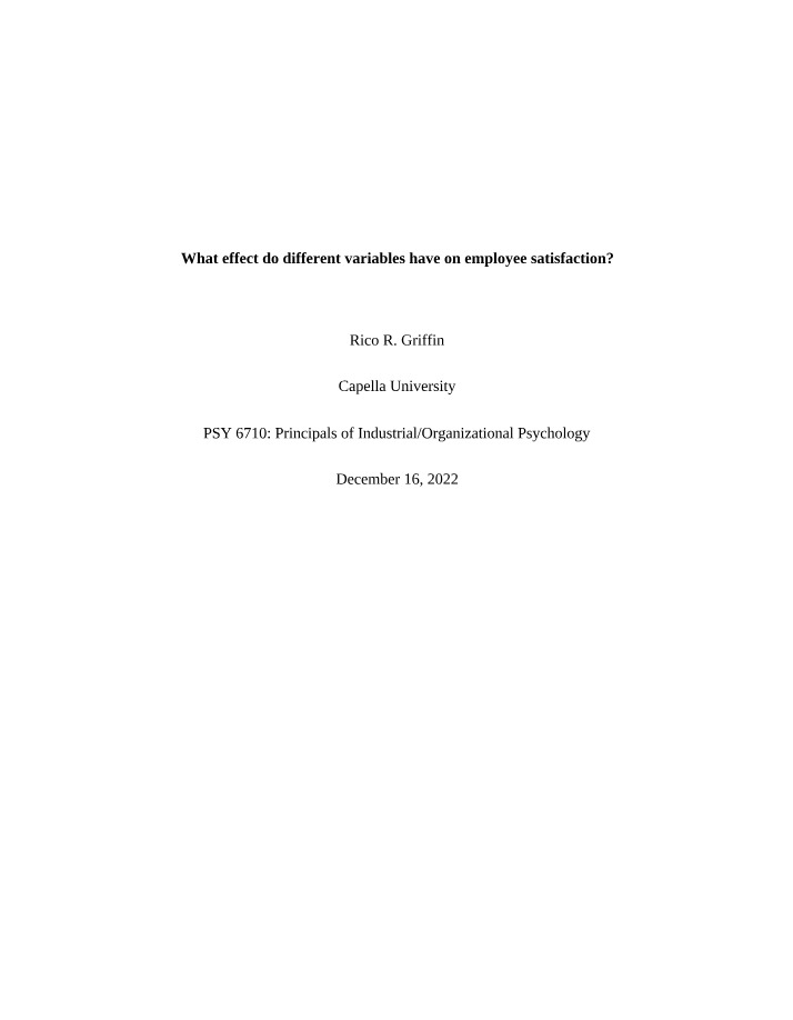 Variables Impacting Employee Satisfaction and Performance