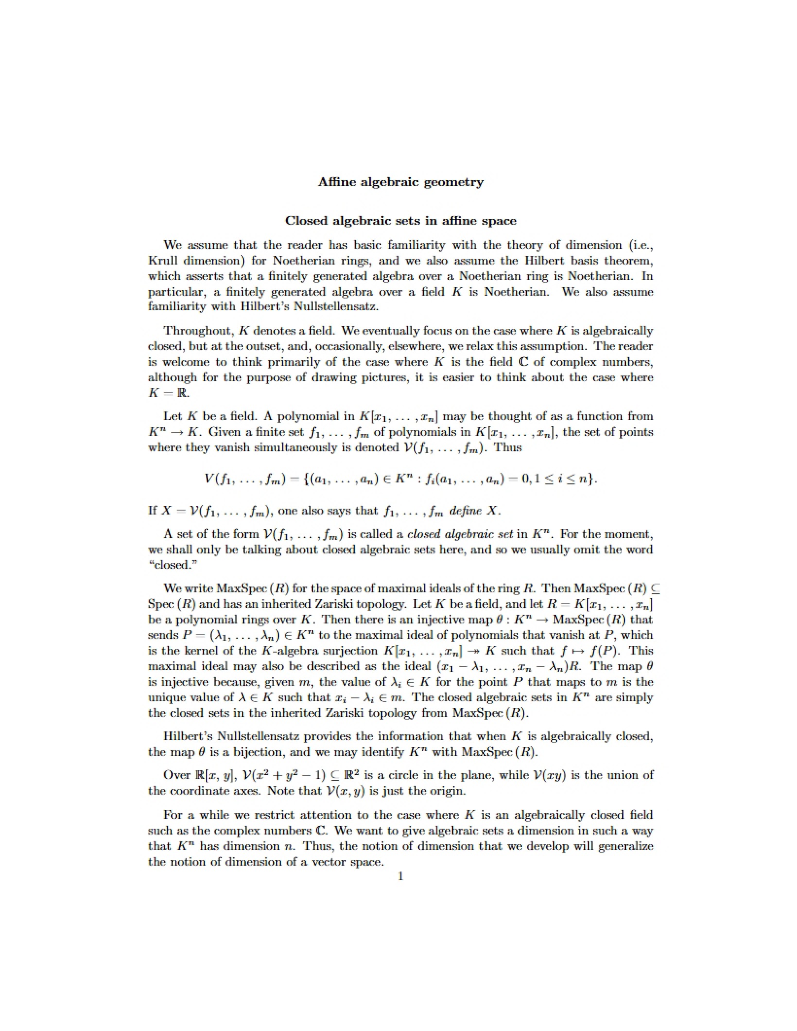 Algebraic Geometry Affine