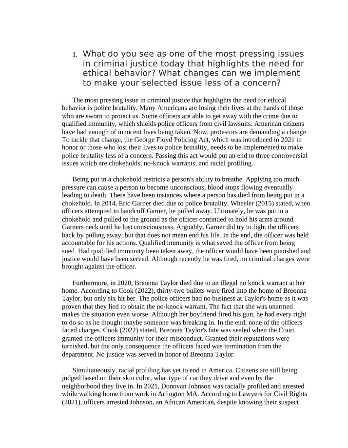 Criminal Justice 501 Week 8 Material A