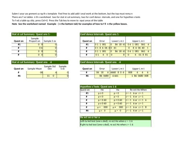 Worksheet - Statistical Summary, Confidence Intervals, and Hypothesis Tests
