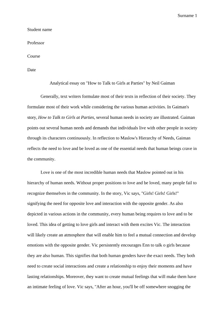 How to Talk to Girls at Parties - An Analytical Essay