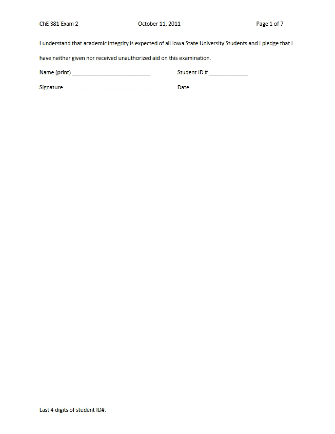 Second Exam from Fall 2011 in Chemical Engineering Thermodynamics