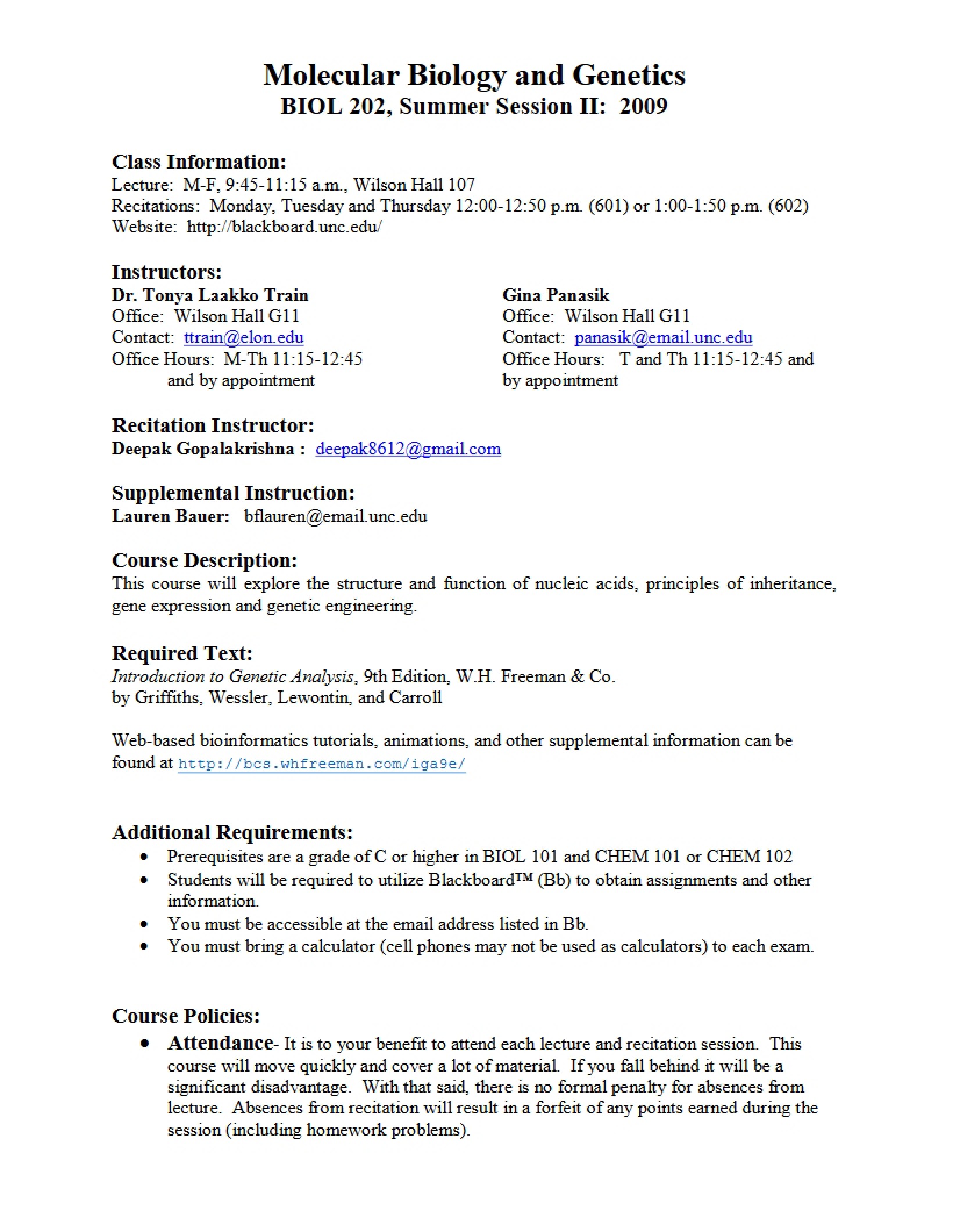 Syllabus Molecular Biology