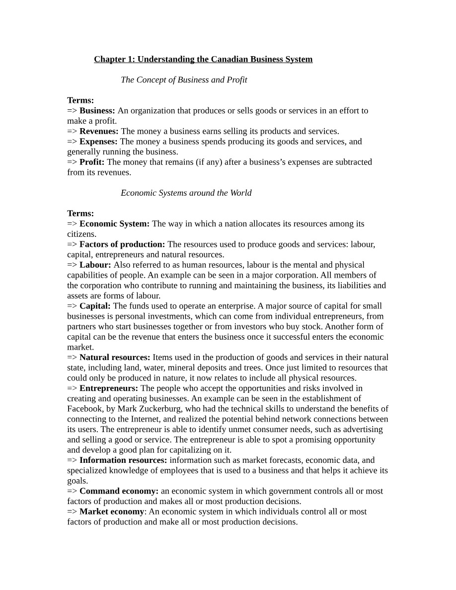 Canadian Business System Notes