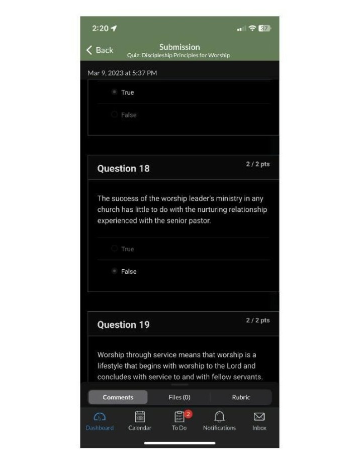 Worship Discipleship Principles Quiz