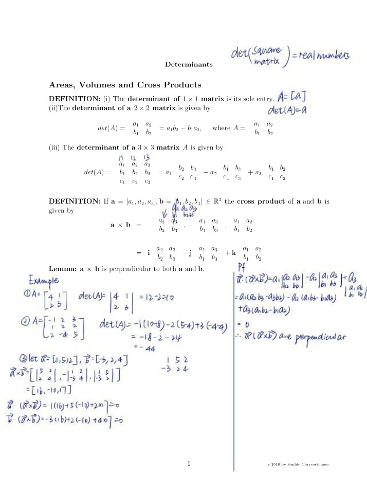 Areas, Volumes, Cross Products, and Determinants