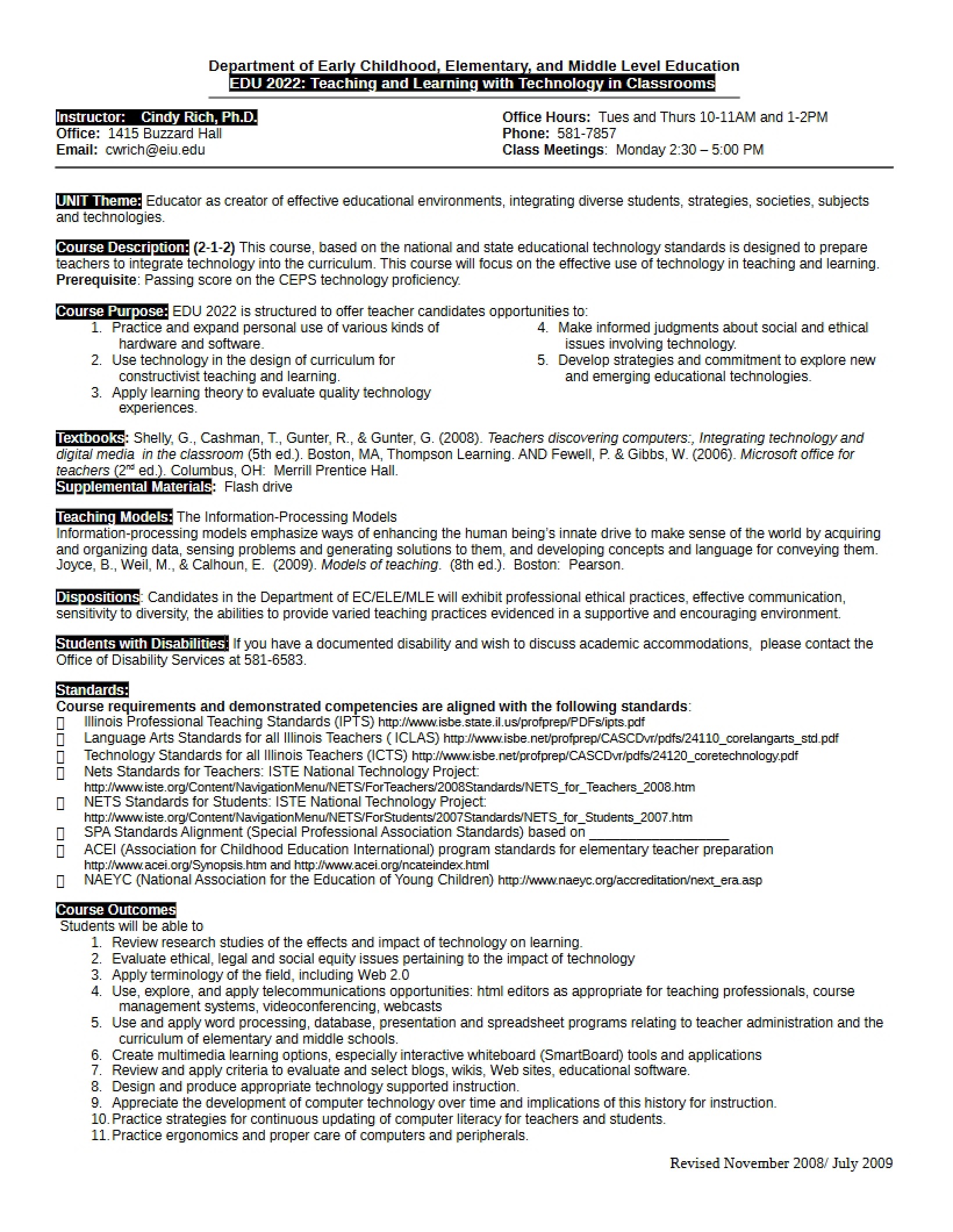 Course Standard Syllabus for EDU 2022