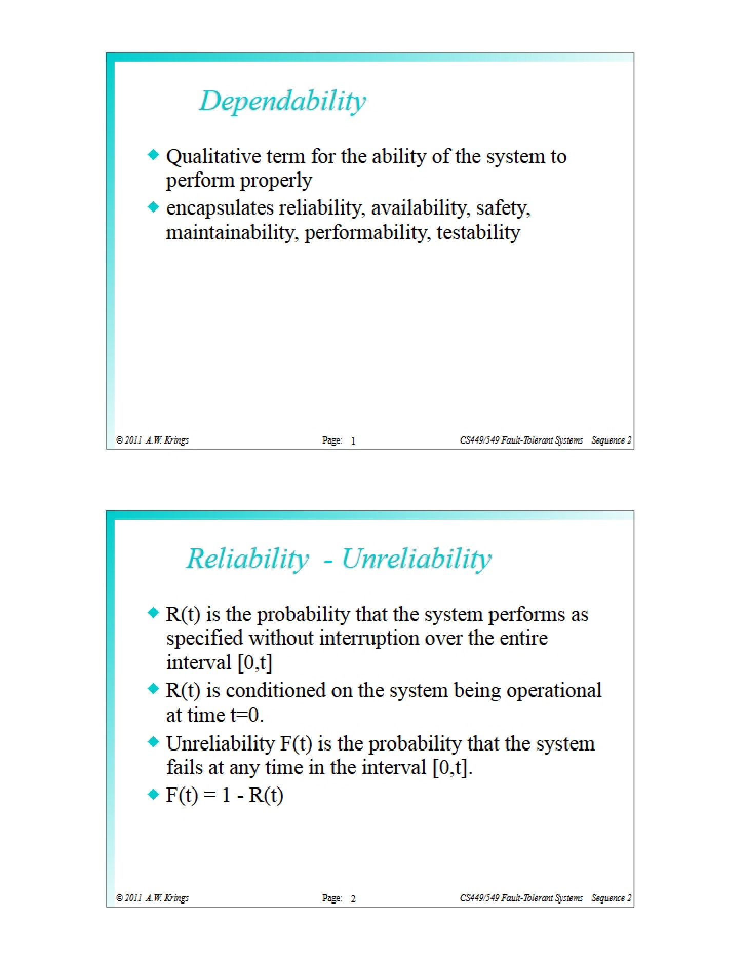 Reliability and Dependability