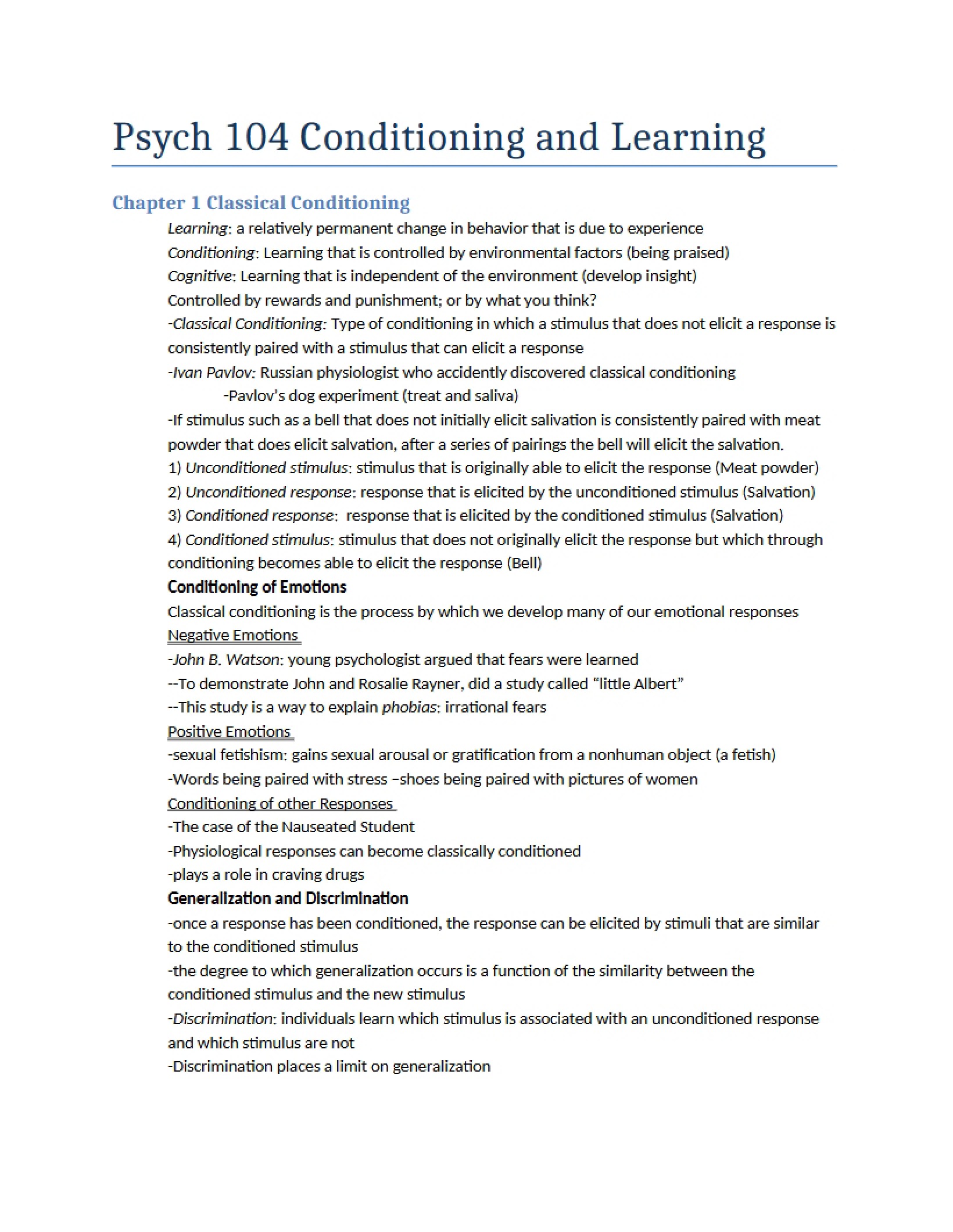 Learning and Conditioning