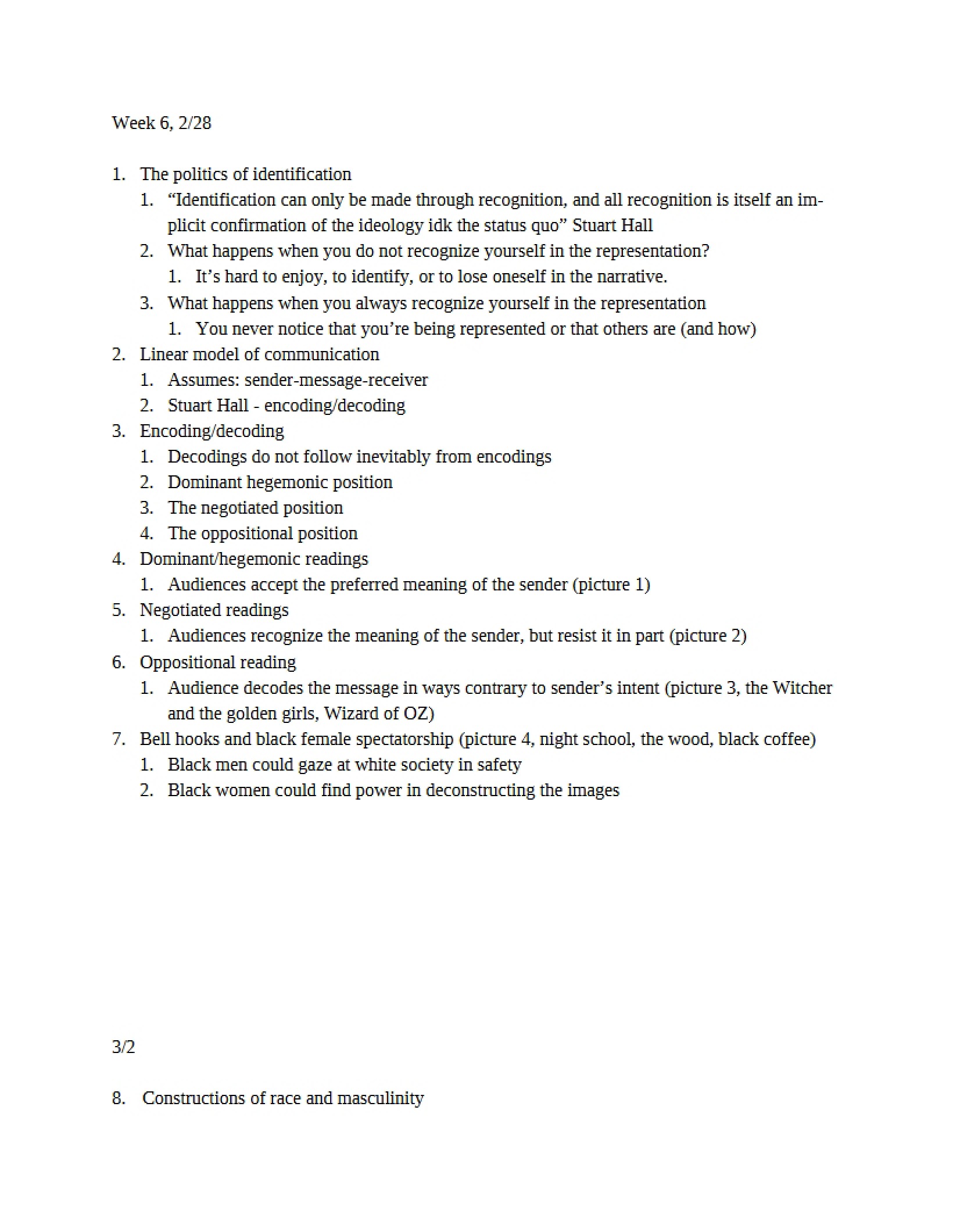 Notes for Week Six (Feb 28)