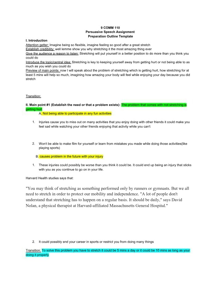 Outline for Persuasive Speech