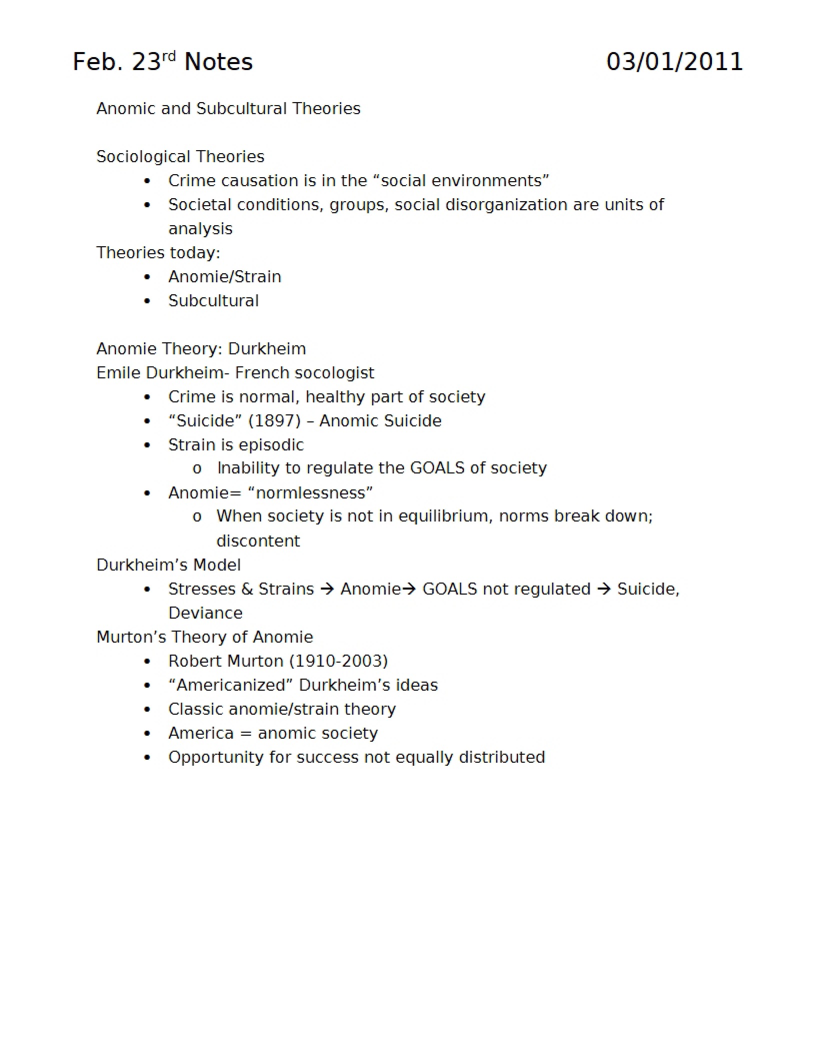 Sociological Perspectives Subcultural and Anomic Theories