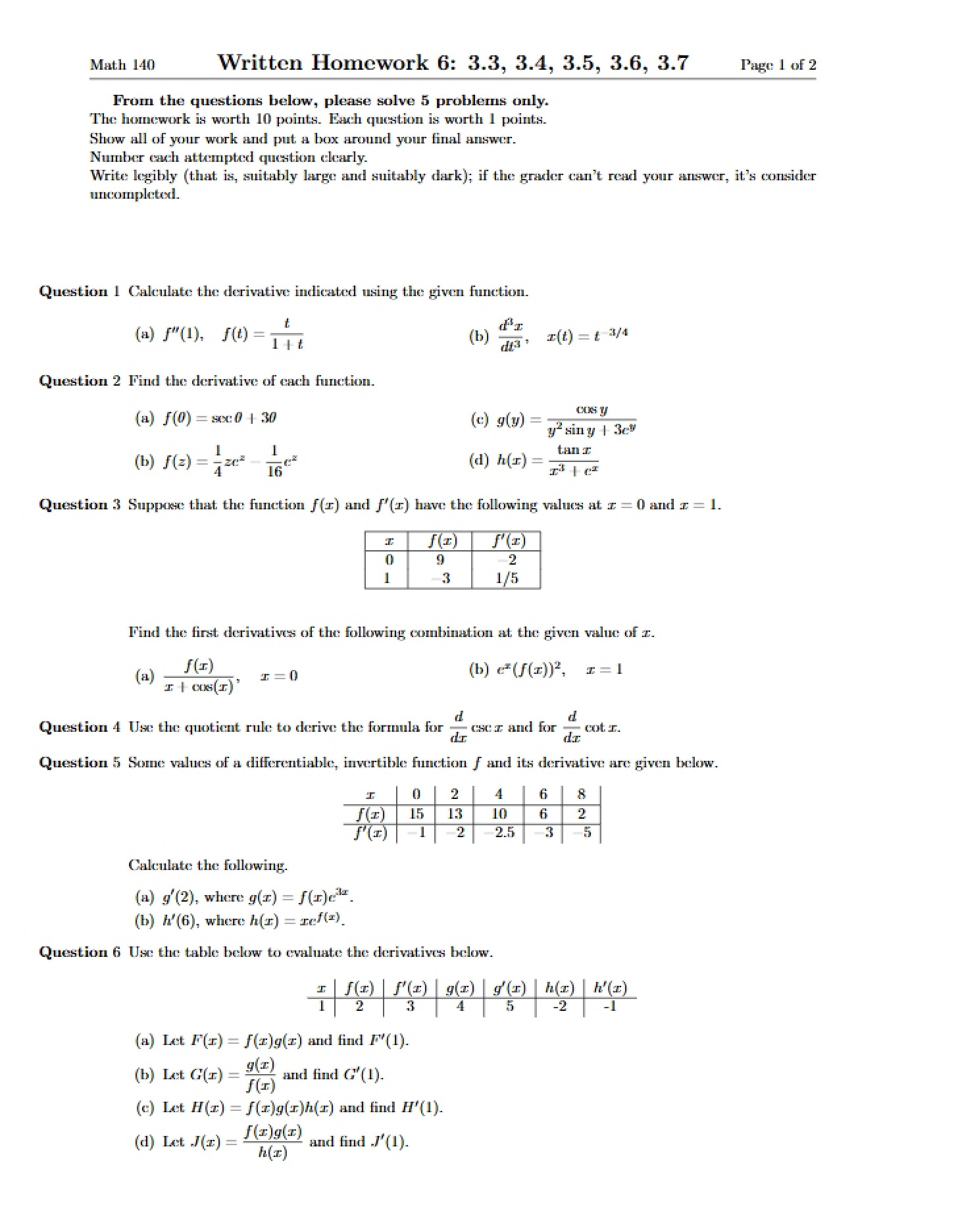 Sixth Assignment