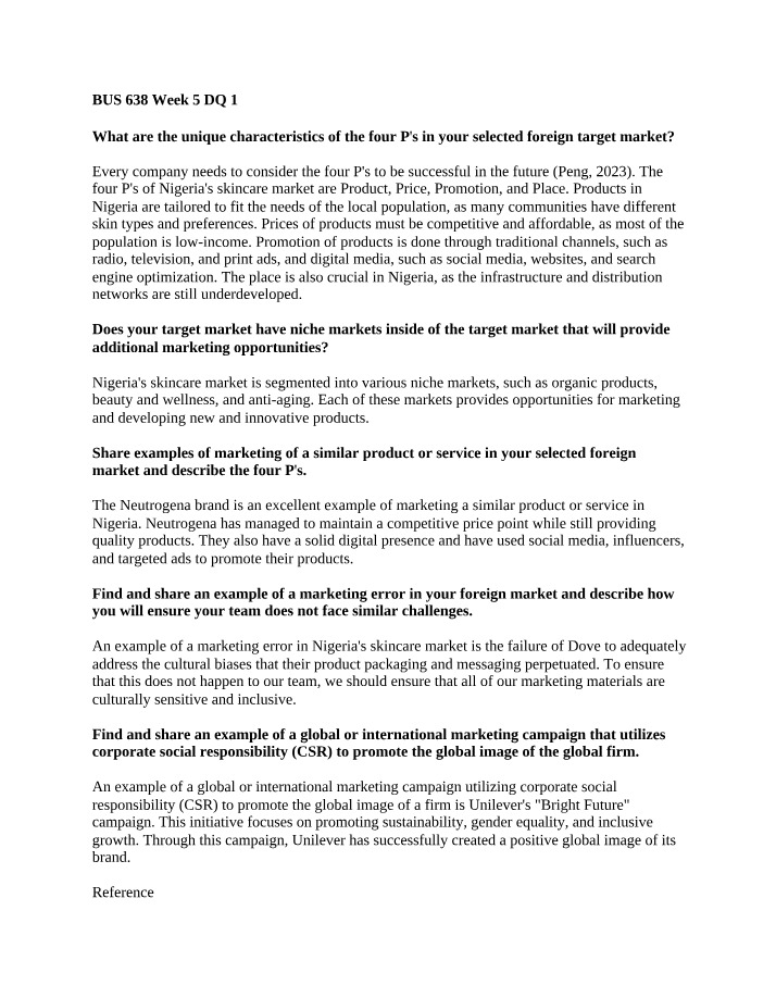 BUS 638 Week 5 Discussion Question 1