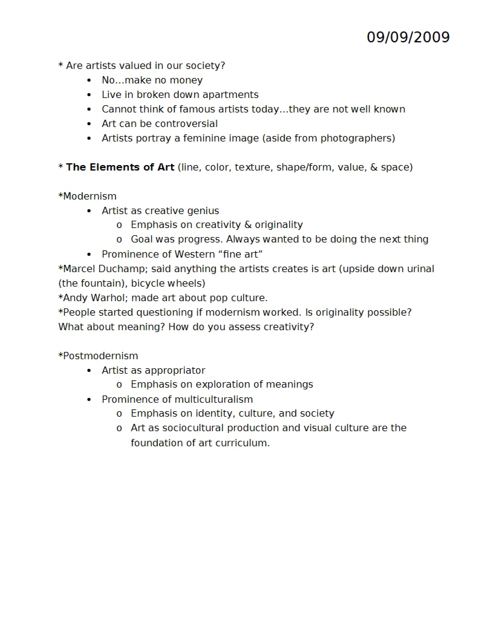 Teaching Art Lecture Notes