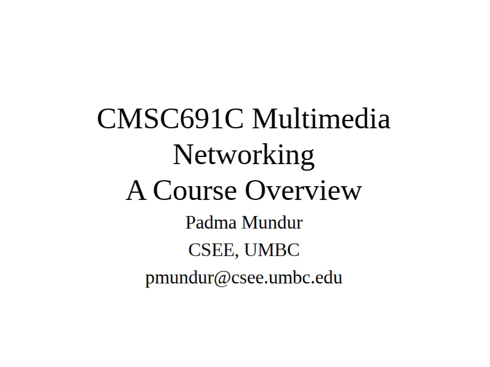 Course Overview Networking