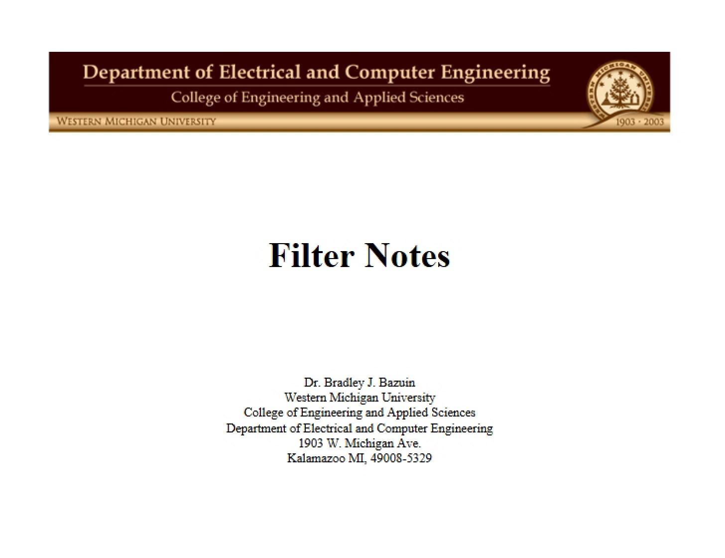 Notes on Filter Design