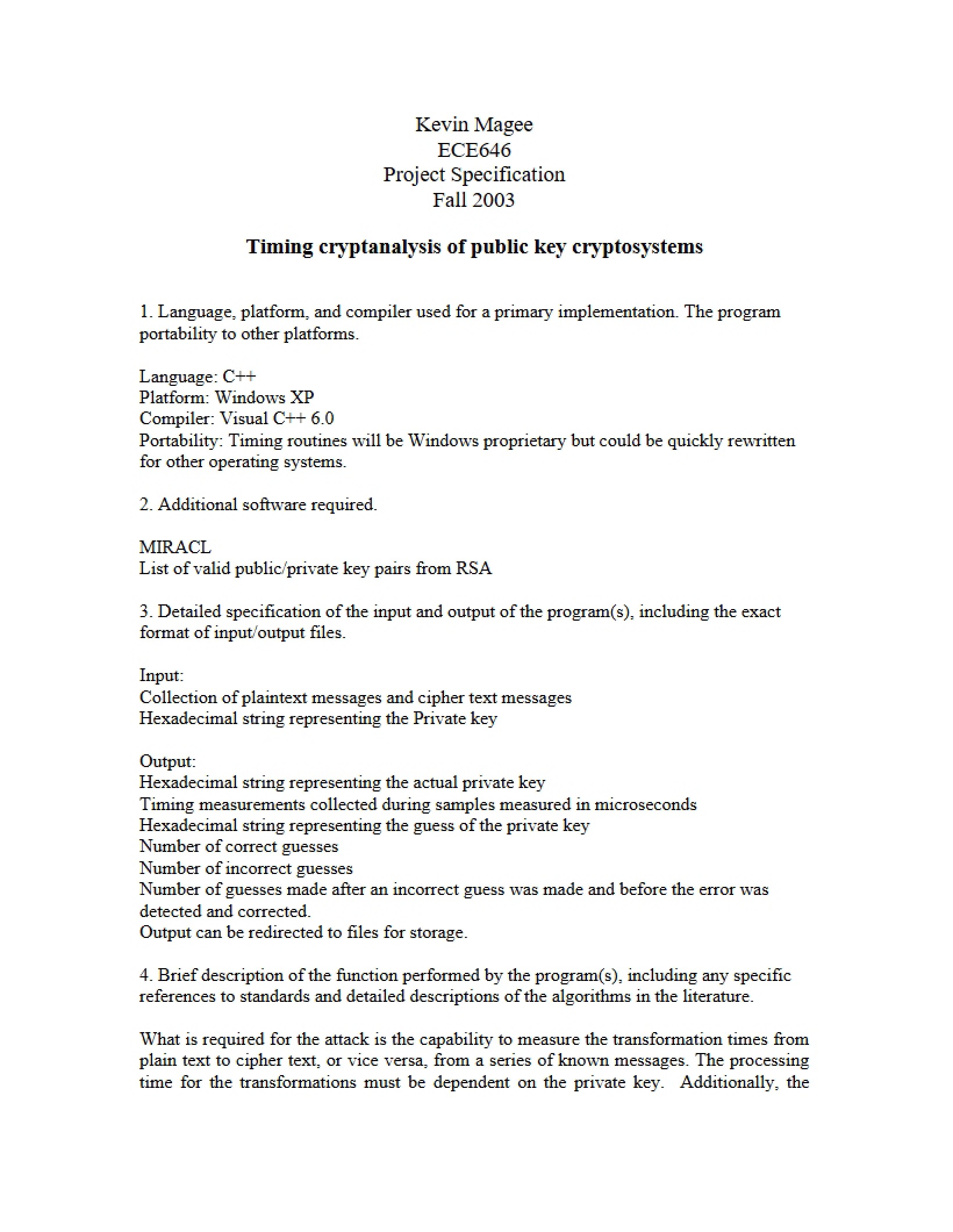 Project Specification (Generic)