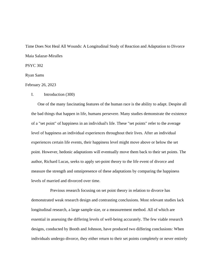Reaction and Adaptation to Divorce - Longitudinal Study