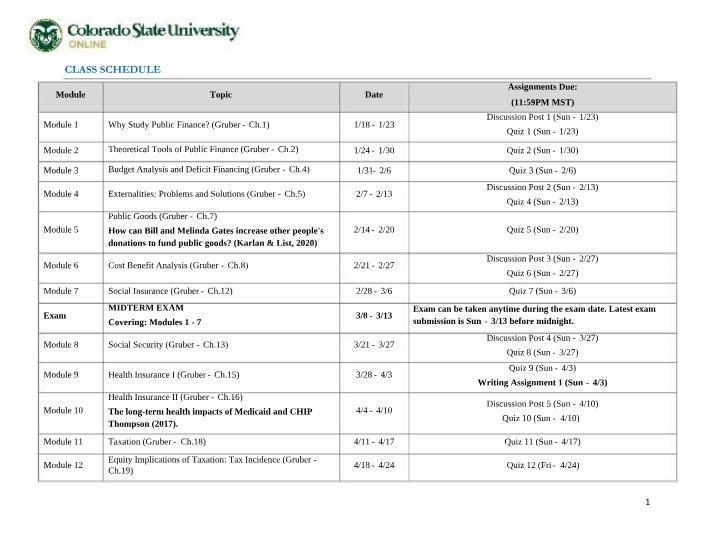 ECON 320 Schedule (Online)