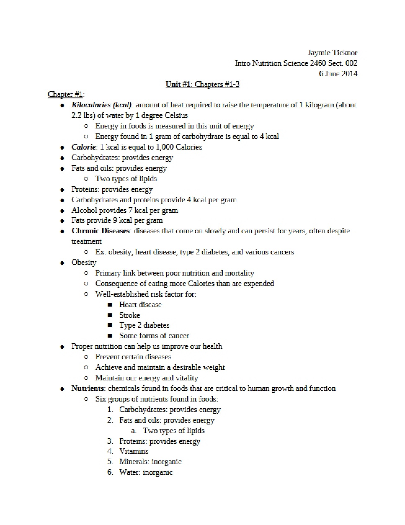 First Unit Covering Chapters One through Three