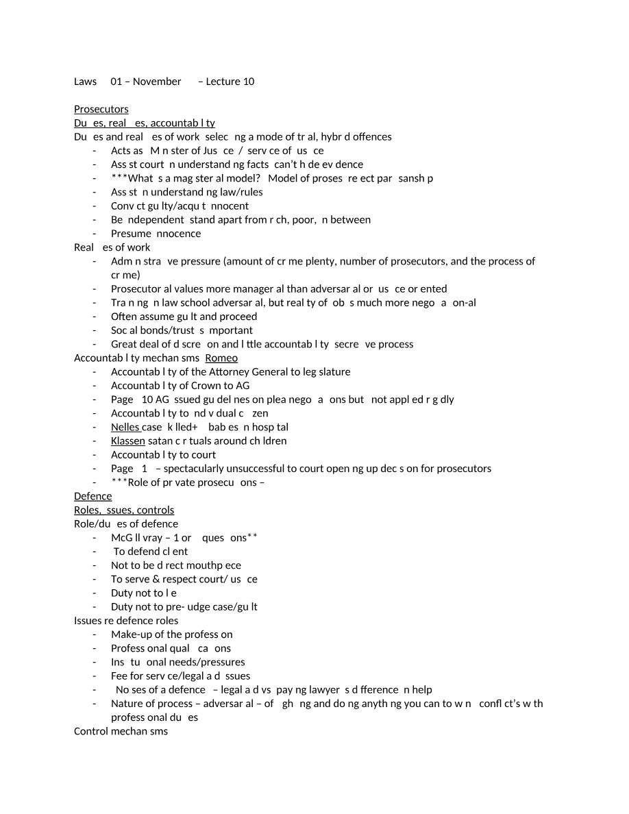 LAWS 2301 Lecture 10 - November 25