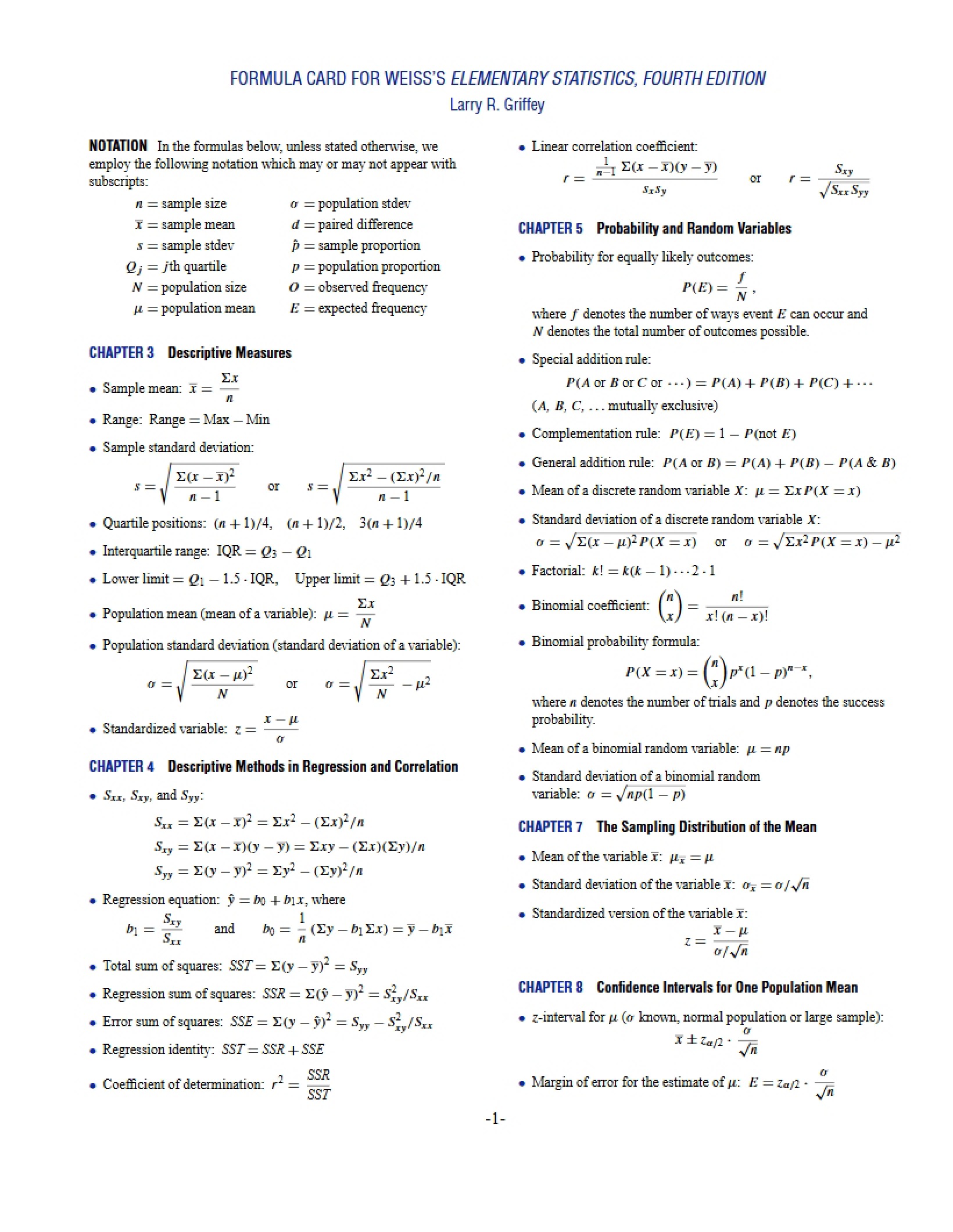 Statistics Formulas