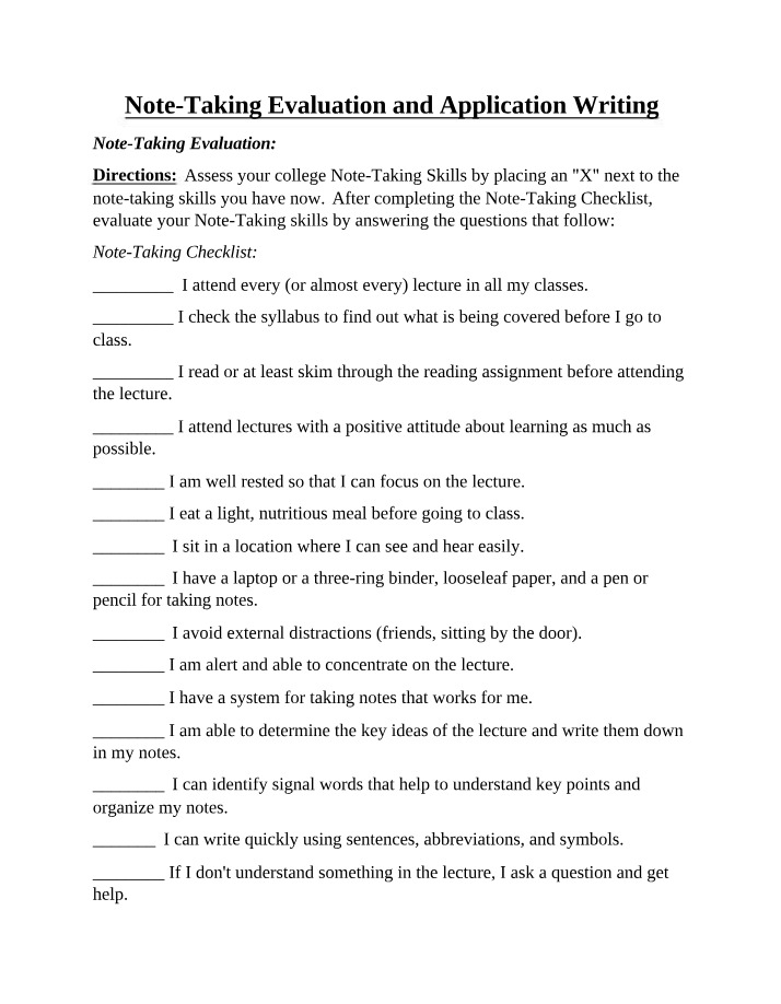 Note-Taking Evaluation and Application