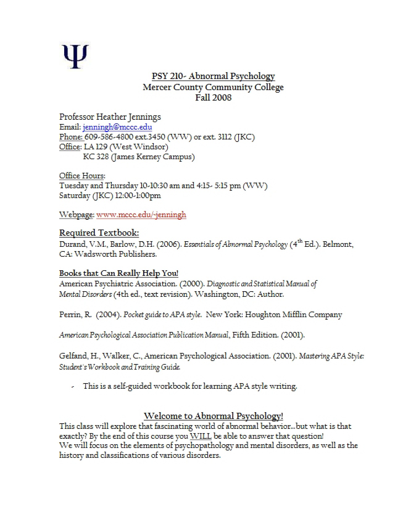 Syllabus Abnormal Psychology