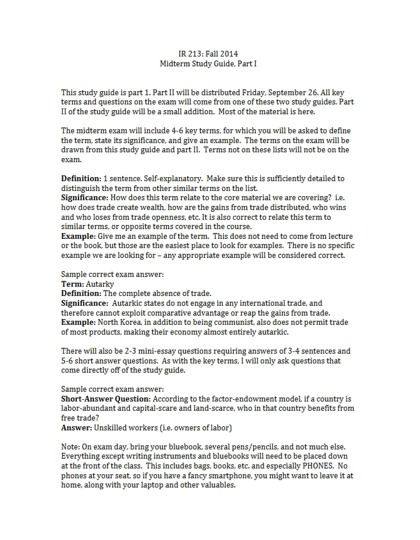 Study Guide for IR 213 Midterm