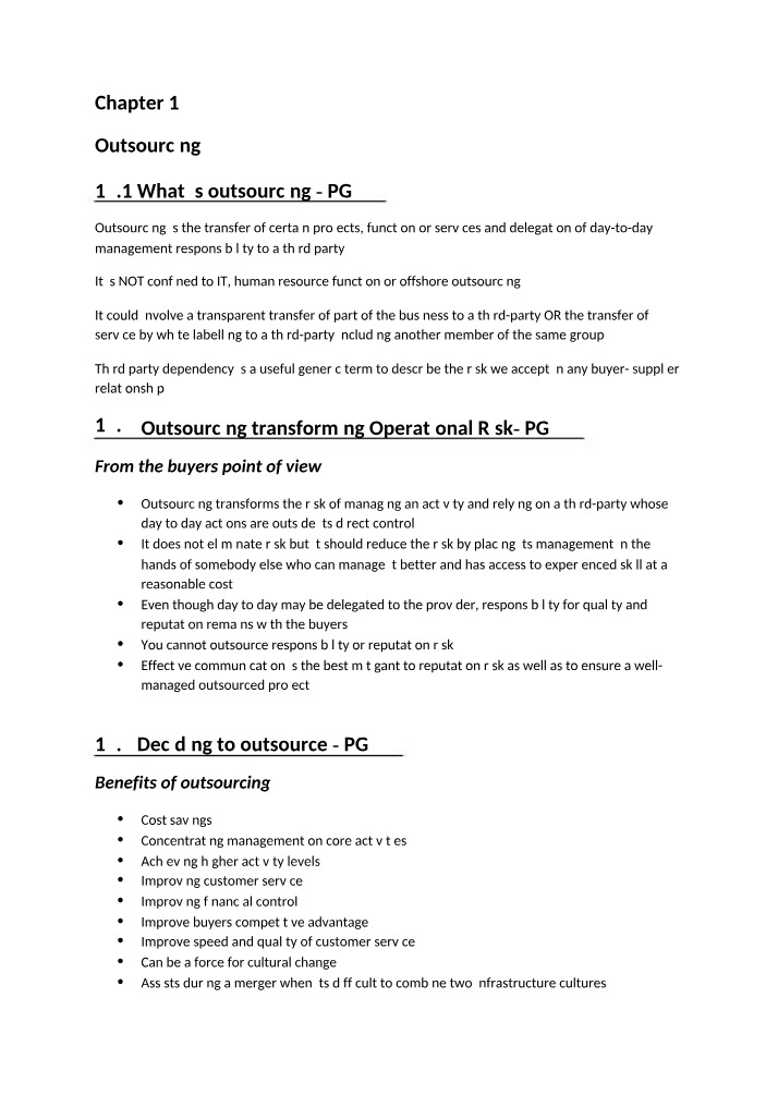 Operational Risk - Benefits and Principles of Outsourcing