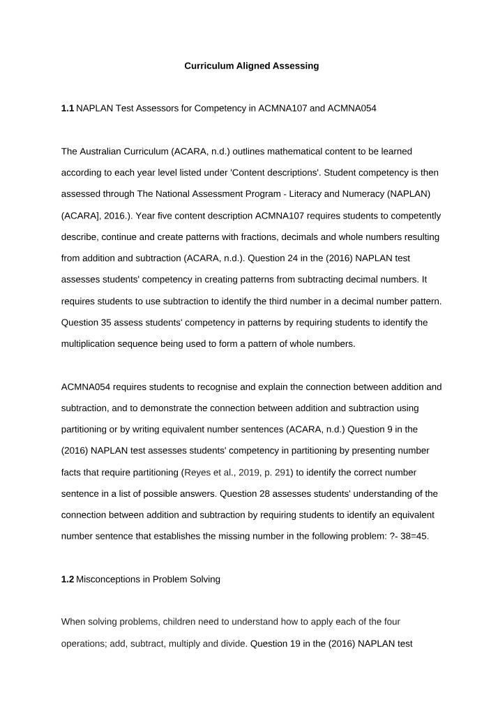 NAPLAN Test - Fractions and Decimals Competency Assessment