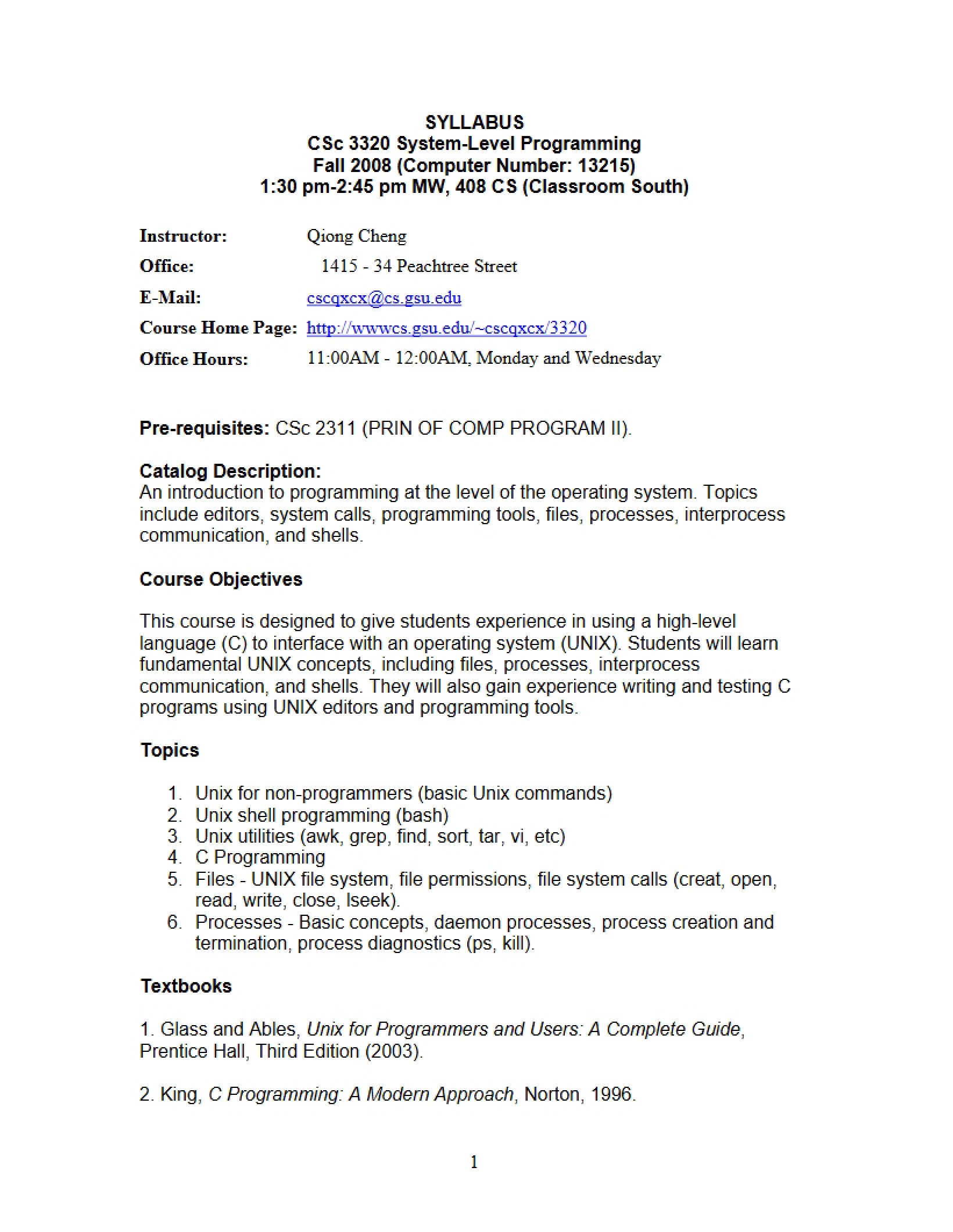 Syllabus for System Level Programming