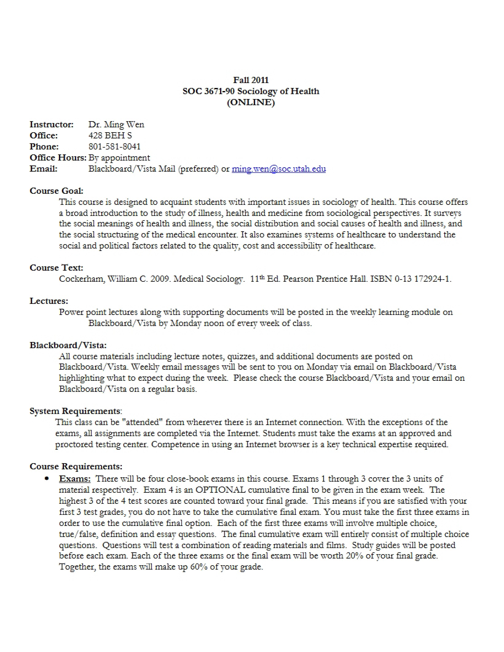 Sociology of Health Course Outline