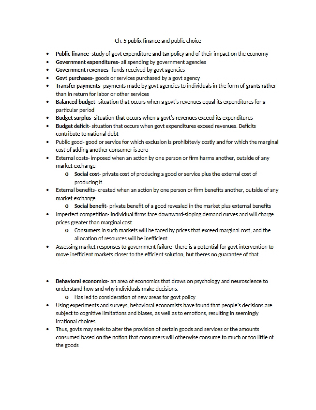 Review of the Fifth Chapter of Microeconomics