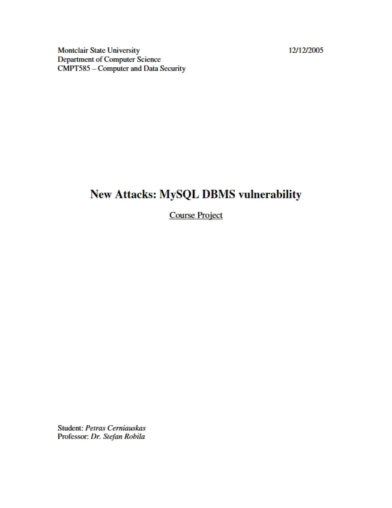 Vulnerabilities in MySQL DBMS