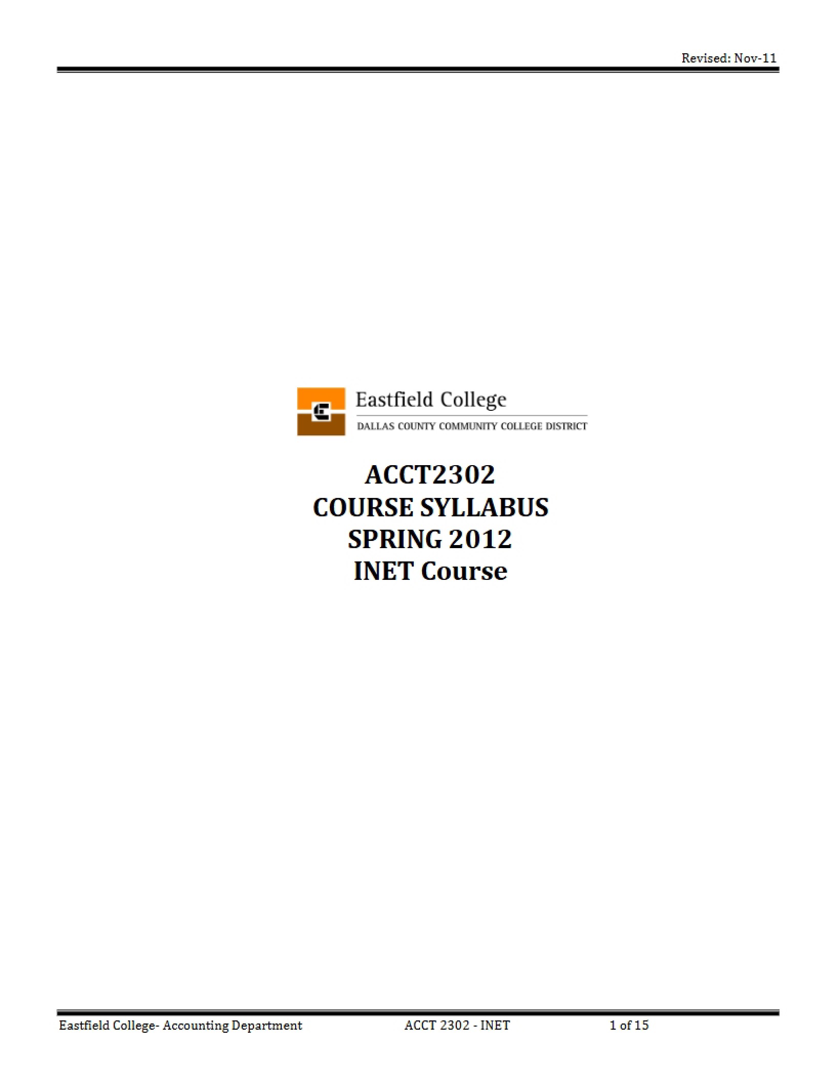 Managerial Accounting Principles Syllabus