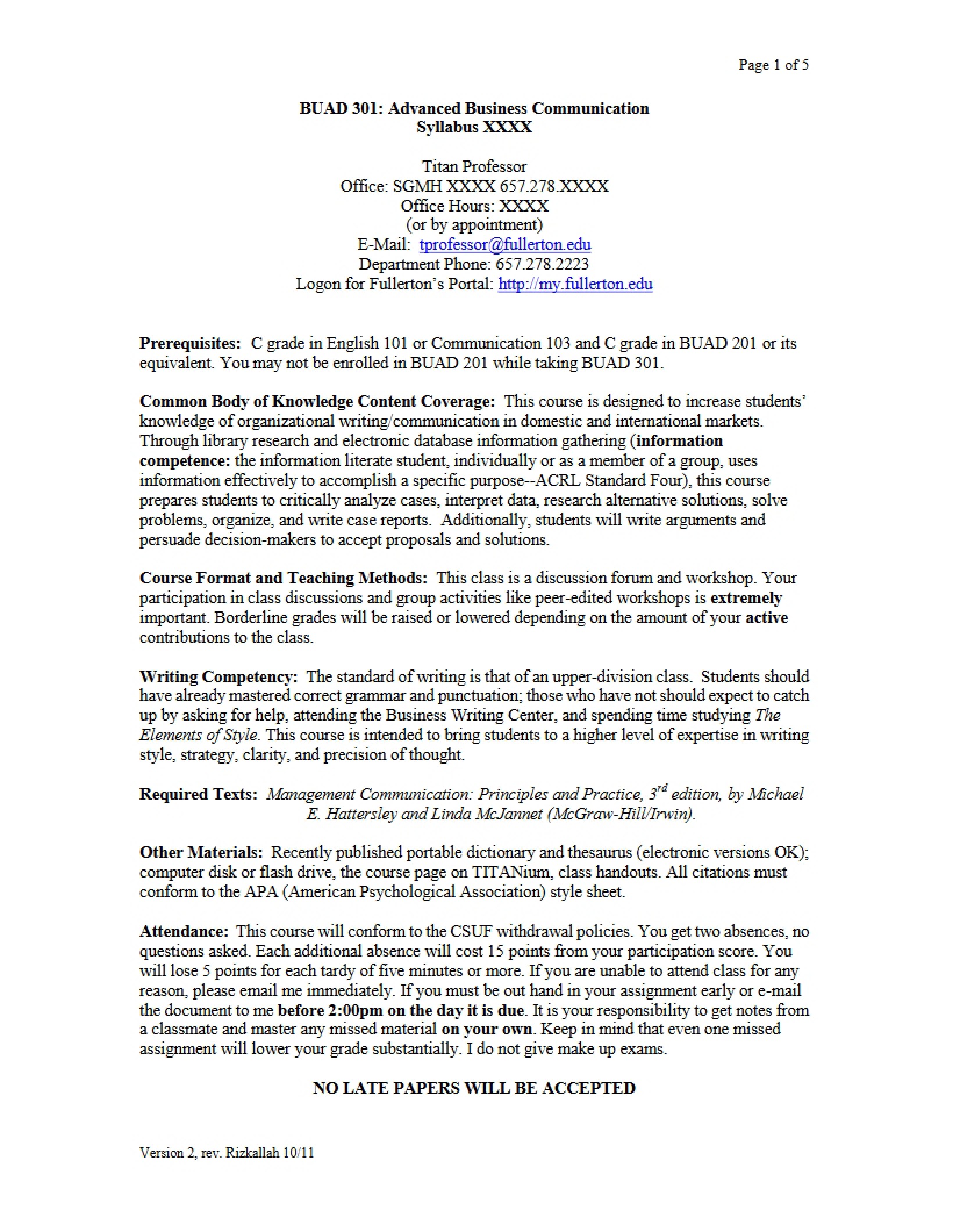 Course Outline Advanced Business Communication