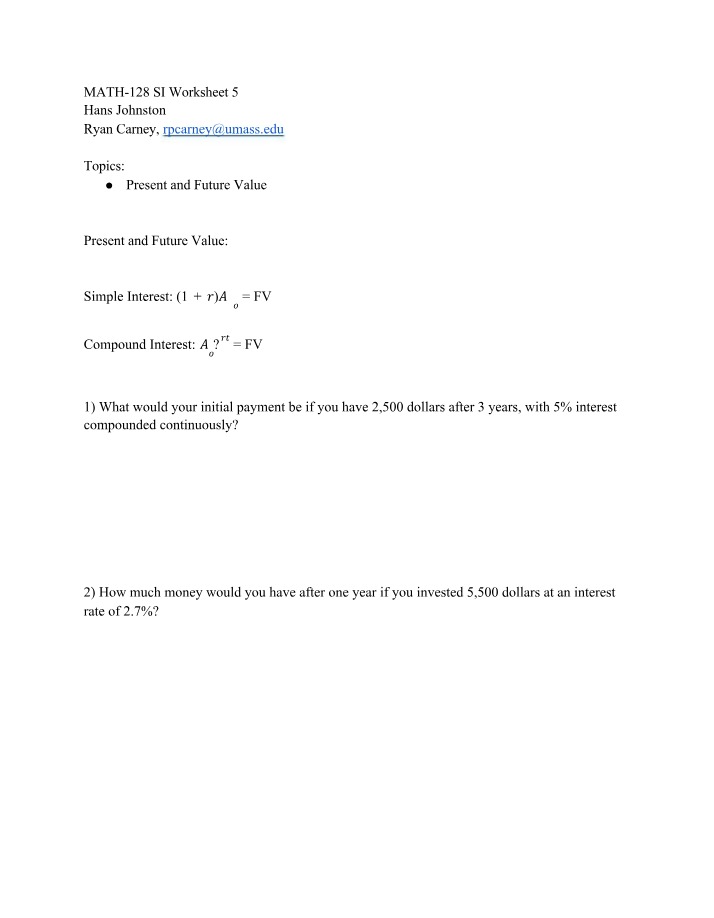 Worksheet 5 - MATH-128 SI