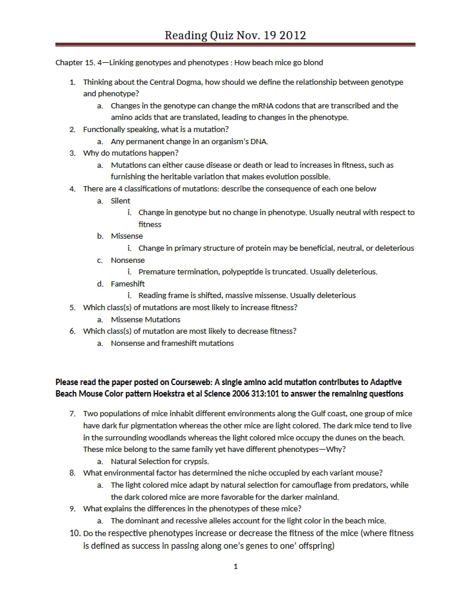 Quiz on Readings