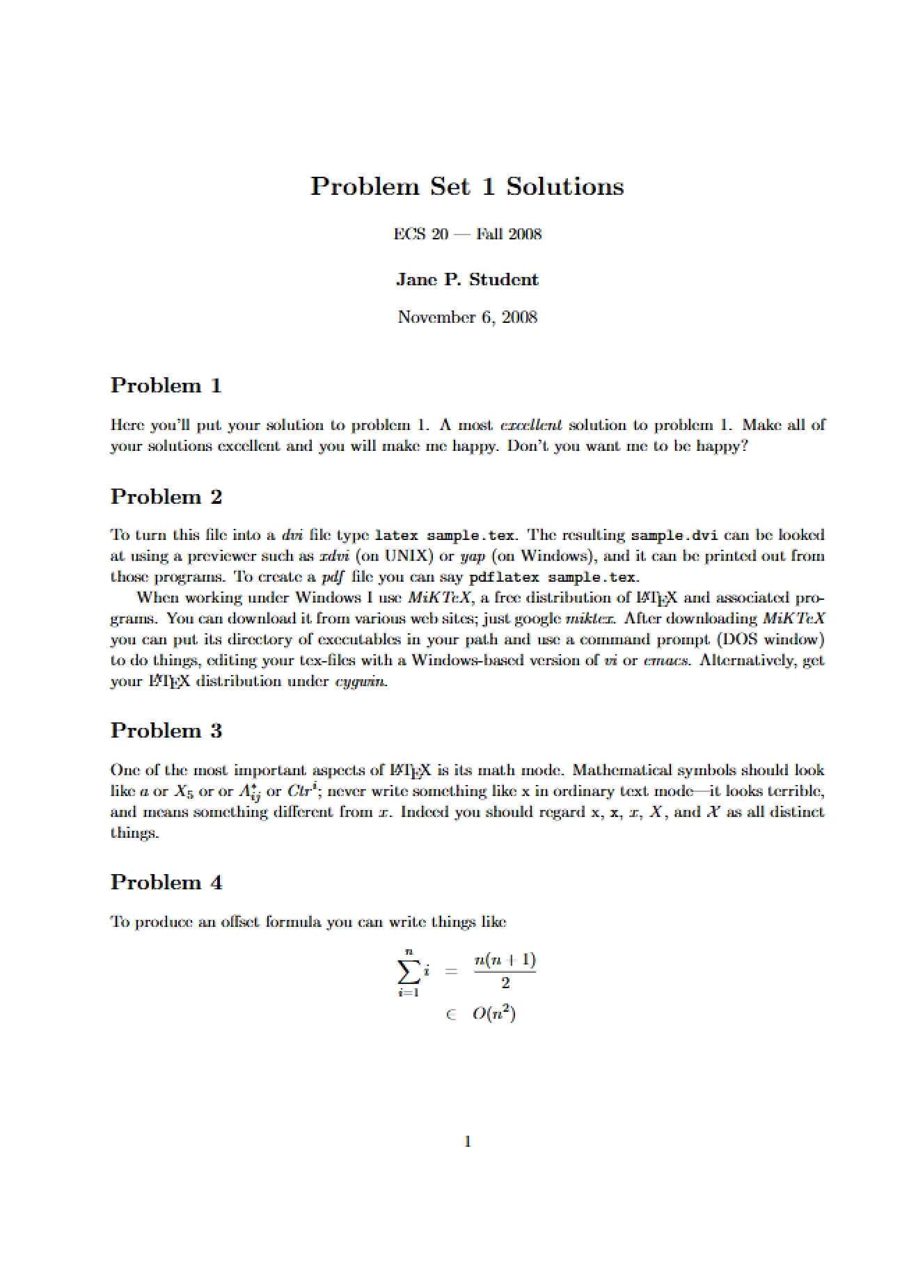 Solutions to Problem Set 1