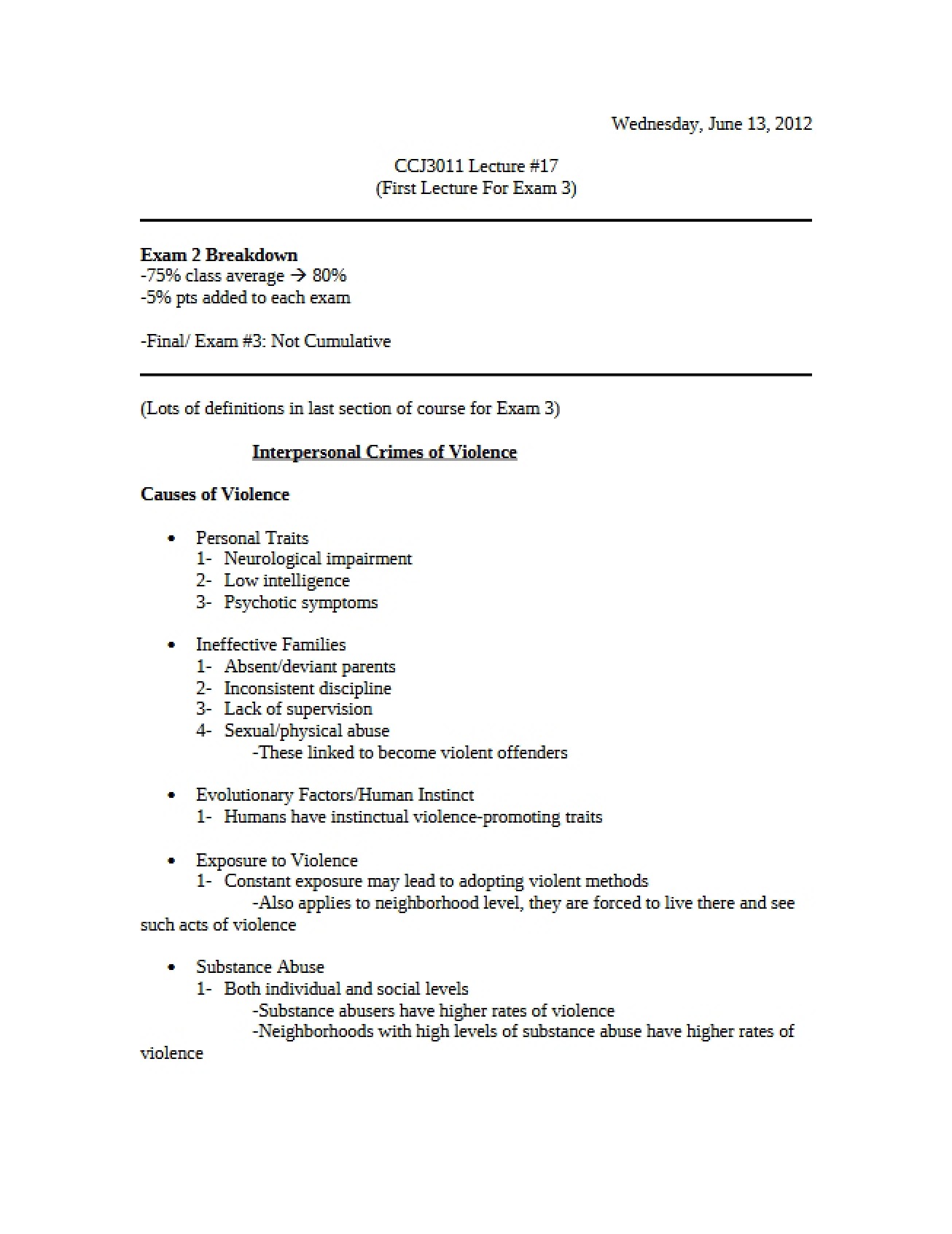 Analysis of Interpersonal Violent Crimes