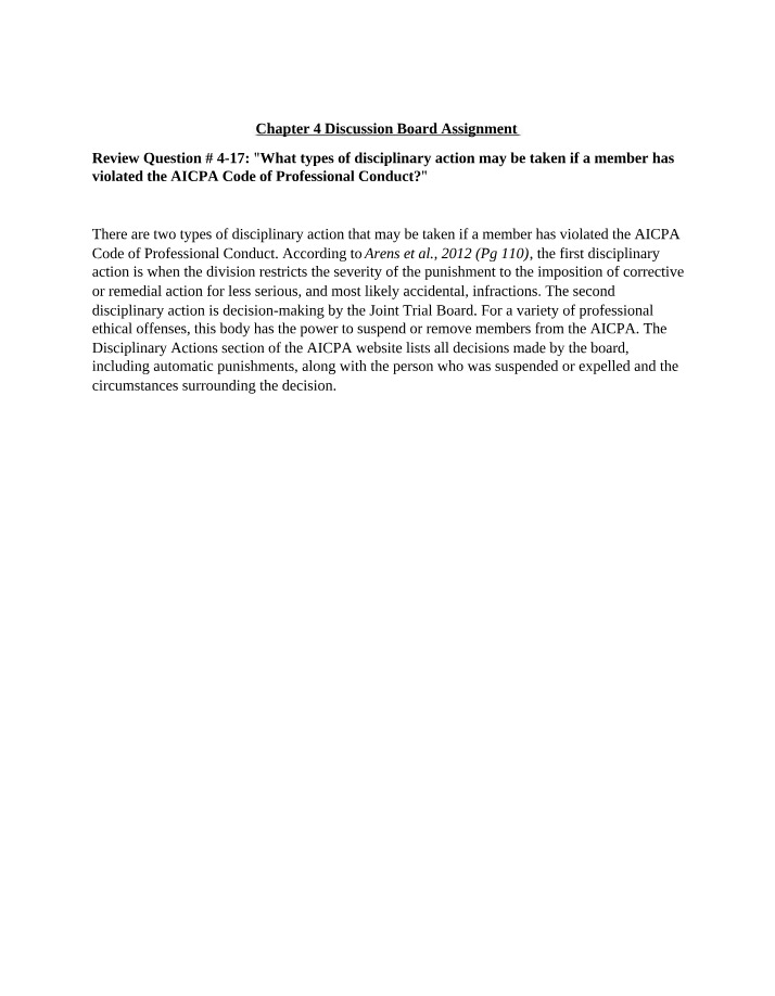 Discussion Board Assignment for Chapter 4