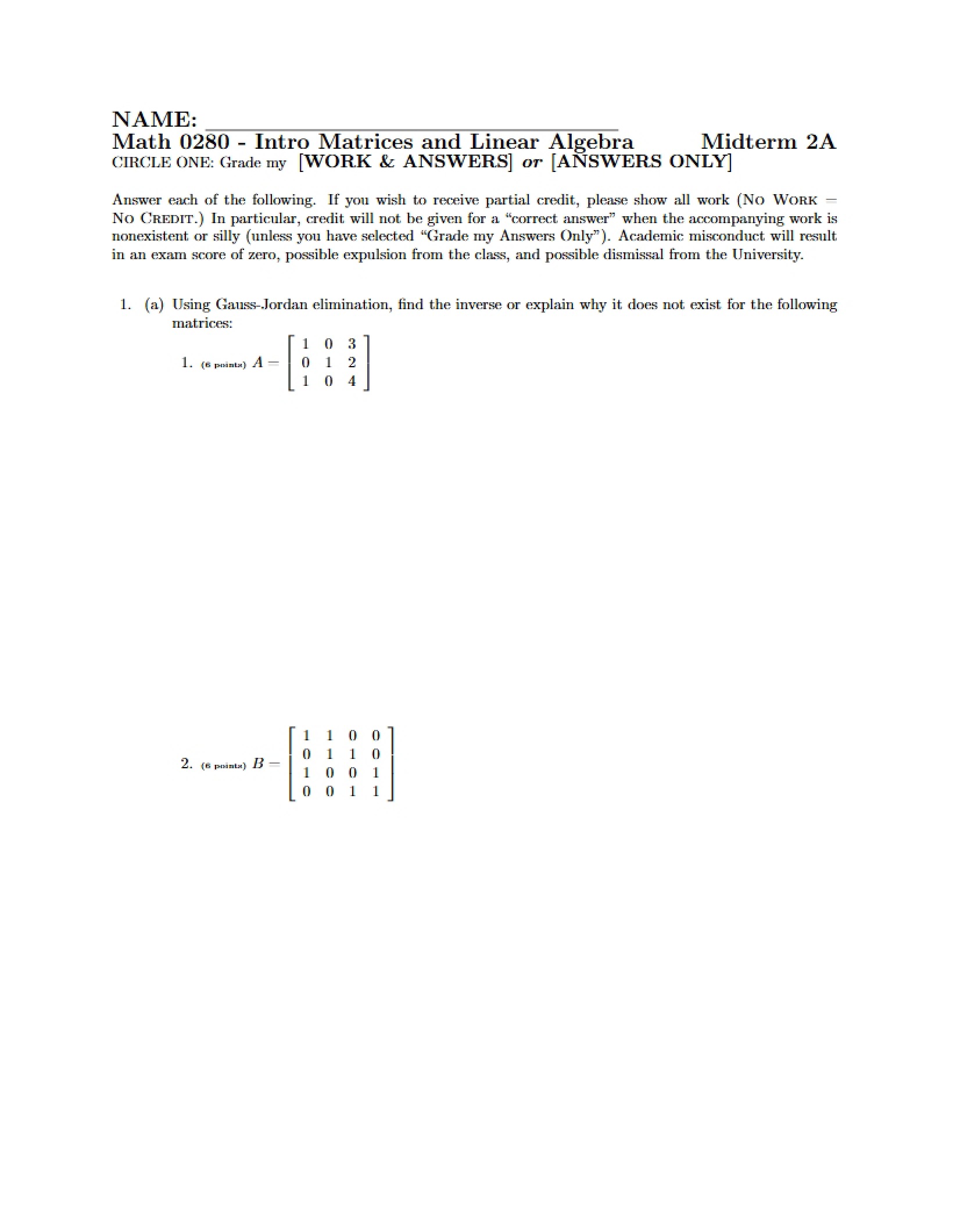 Second Midterm (Version A)