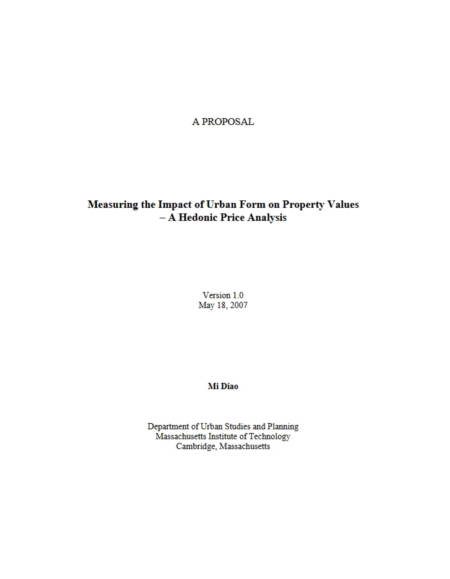 Property Values Impact of Urban Form