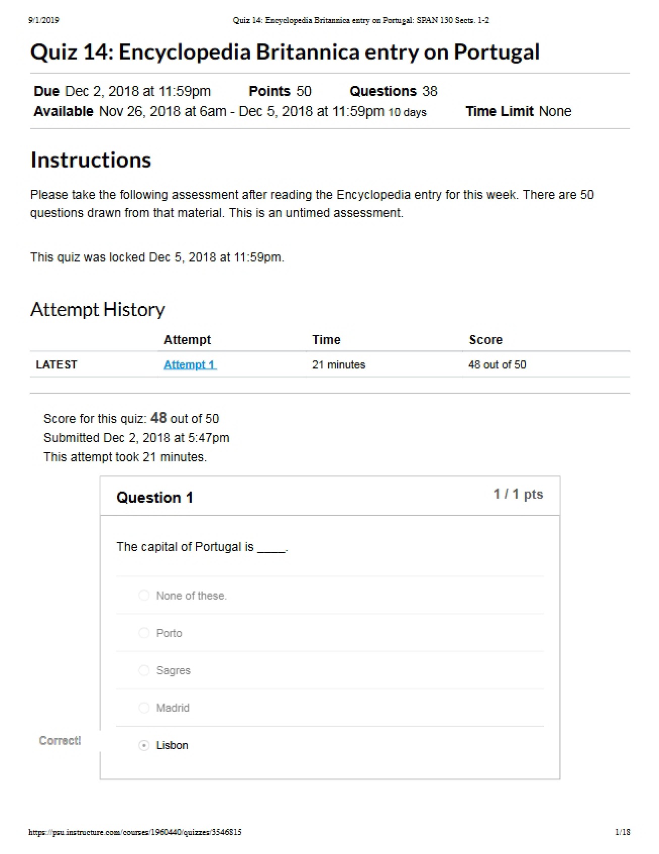 Quiz 14 Portugal Entry