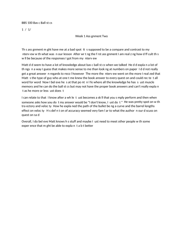 Week 1 Assignment Two for Basic Ballistics